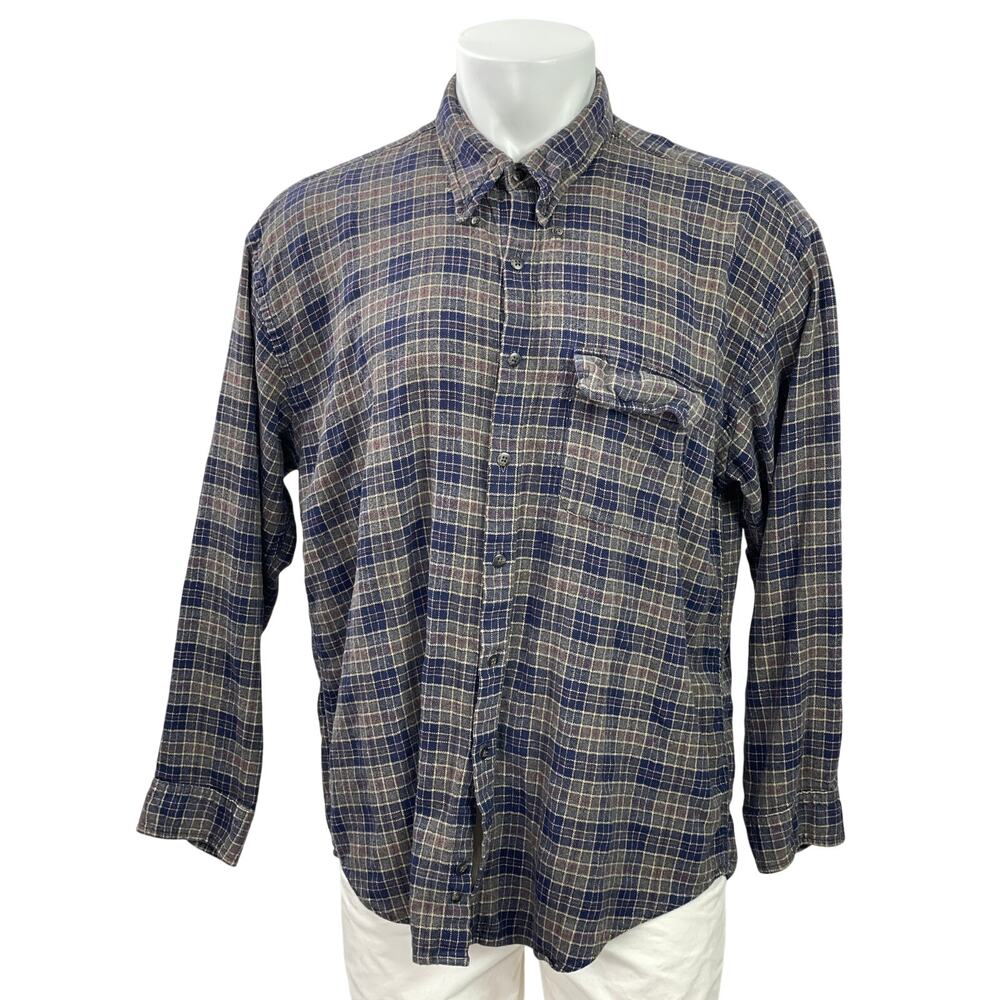 Van Hausen Men Blue Plaid Classic Pocket Long Sleeve Button Down Dress Shirt XL